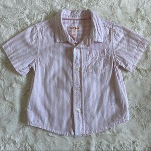 Cat and Jack baby boy pink and white striped short sleeve button downs shirt